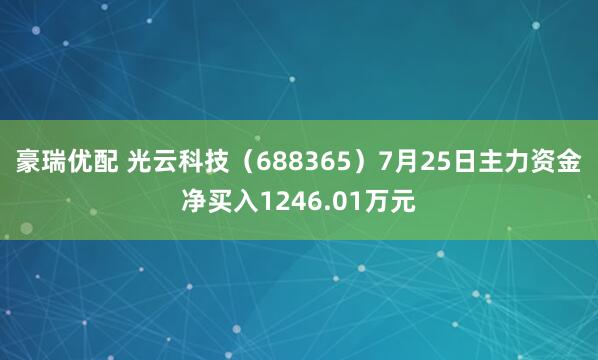 豪瑞优配 光云科技(688365)7月25日主力资金净买入1246.01万元